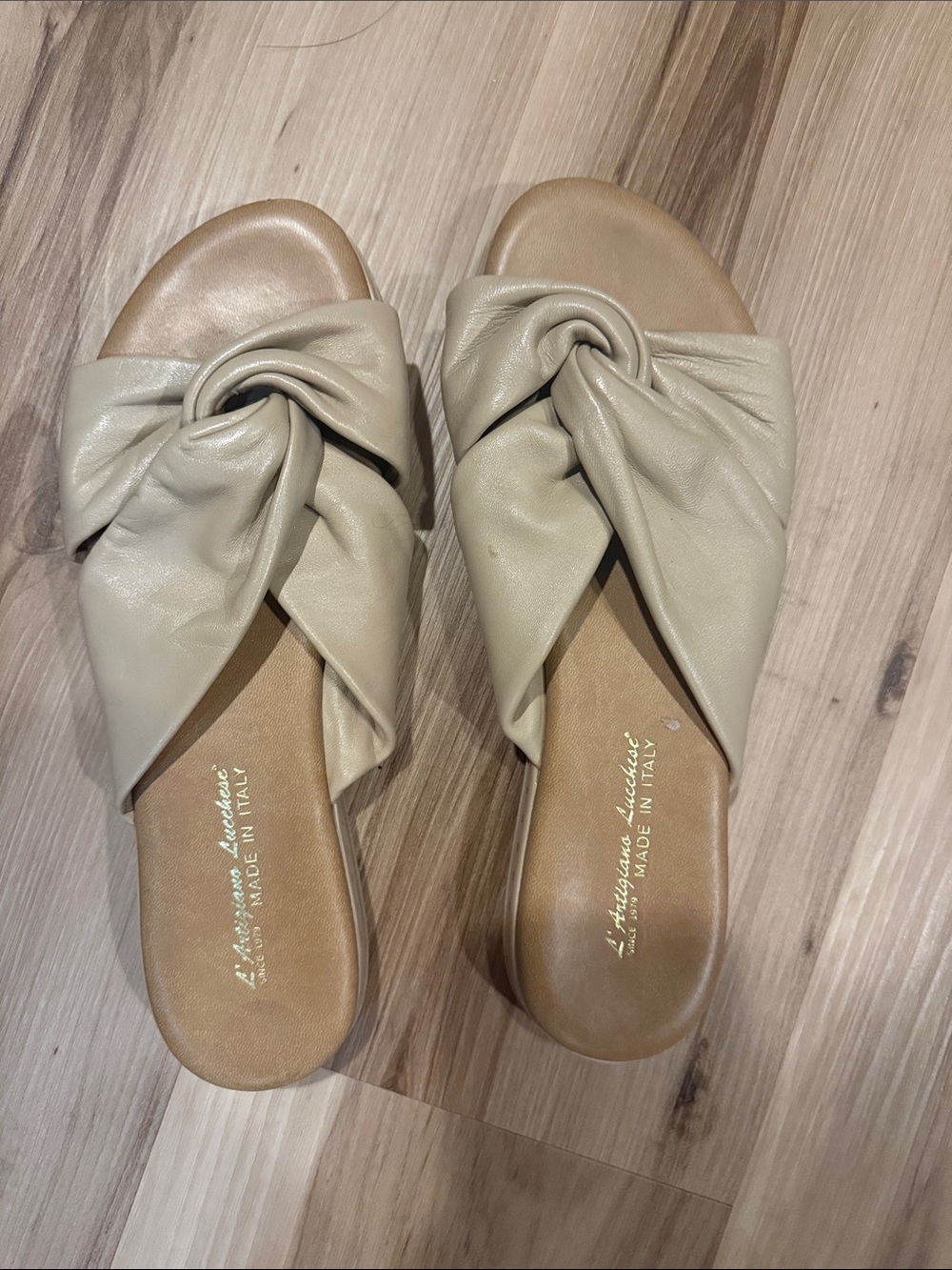 Leather Knot Slide Sandals - Sand